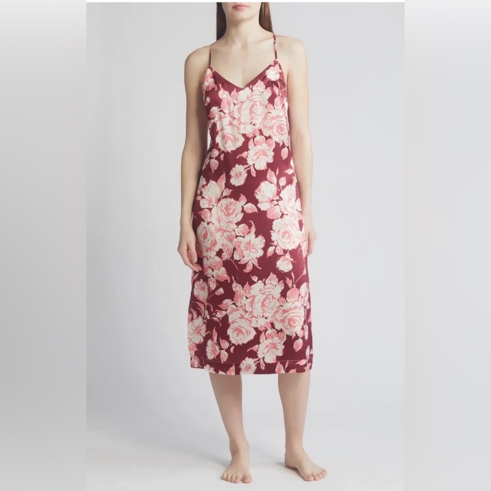 NWOT LIBERTY Floral Silk Satin Long Chemise size L